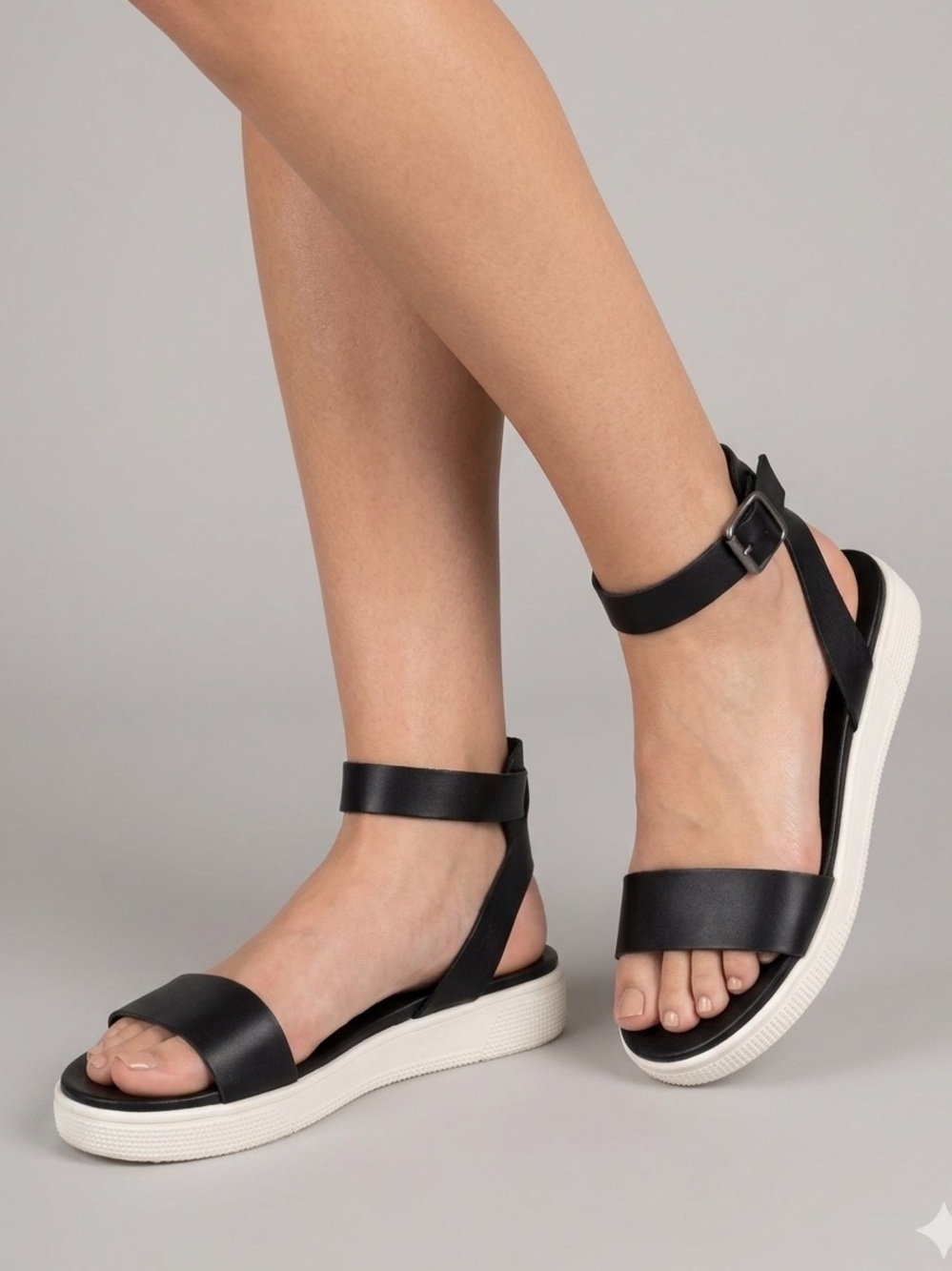 MIA Elllen Black Ankle-Strap Platform Sandals with White Trim
